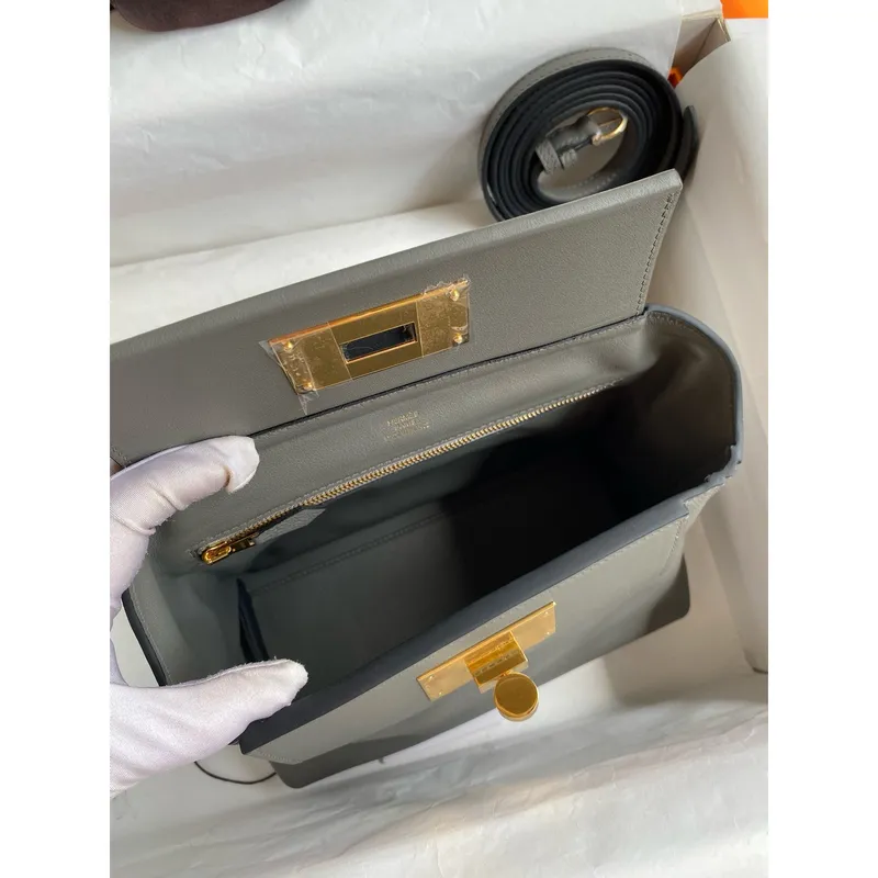 Hermes 24/24 Mini 21 Ručně vyráběná taška v kůži Gris Meyer Evercolor