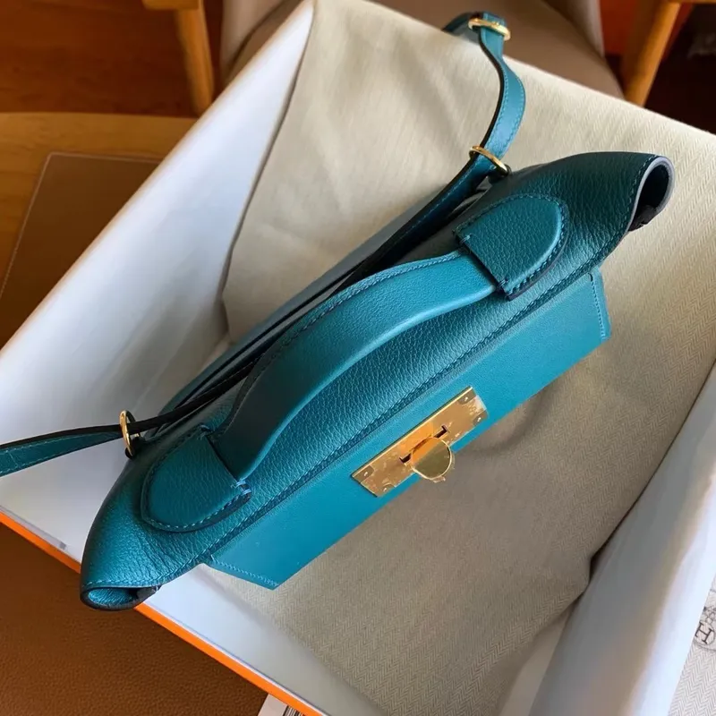 Hermes 24/24 Mini 21 Ručně vyráběná taška v kůži Vert Bosphore Evercolor