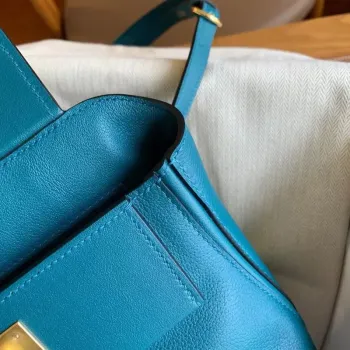 Hermes 24/24 Mini 21 Ručně vyráběná taška v kůži Vert Bosphore Evercolor