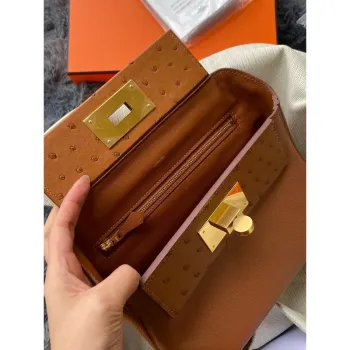 Hermes 24/24 Mini 21 Touch Bag v zlatém Evercolor a pštrosí kůži