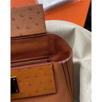 Hermes 24/24 Mini 21 Touch Bag v zlatém Evercolor a pštrosí kůži
