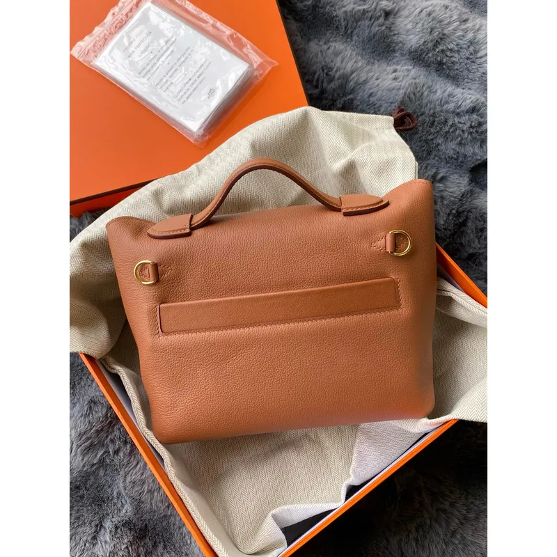 Hermes 24/24 Mini 21 Touch Bag v zlatém Evercolor a pštrosí kůži