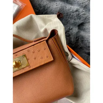 Hermes 24/24 Mini 21 Touch Bag v zlatém Evercolor a pštrosí kůži