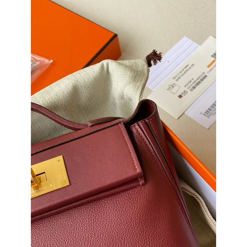 Hermes 24/24 Mini 21 Ručně vyráběná taška v kůži Rouge H Evercolor