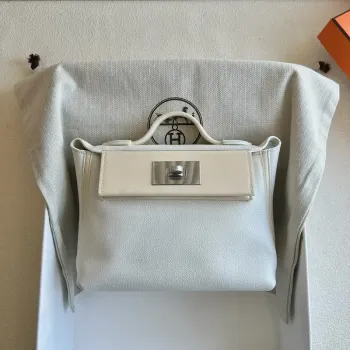 Hermes 24/24 Mini 21 Ručně vyráběná taška z bílé Evercolor kůže