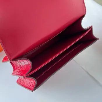 Hermes Constance 18 Ručně vyráběná taška z červené lesklé aligátorové kůže