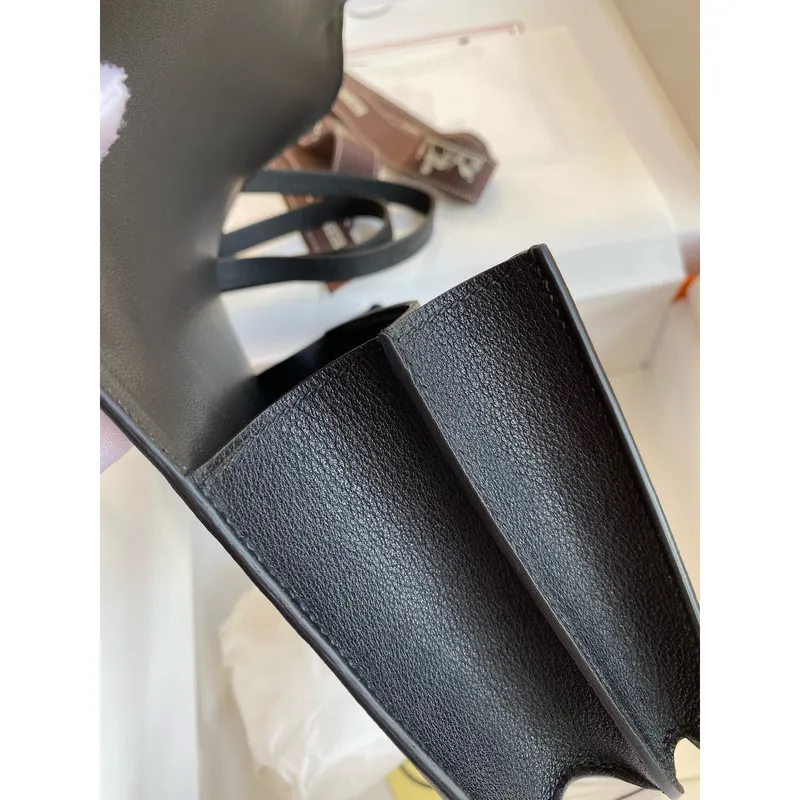 Hermes Constance Enamel 18 Ručně vyráběná taška v černé kůži z telecí kůže Swift