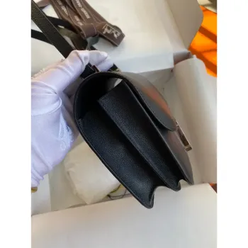 Hermes Constance Enamel 18 Ručně vyráběná taška v černé kůži z telecí kůže Swift