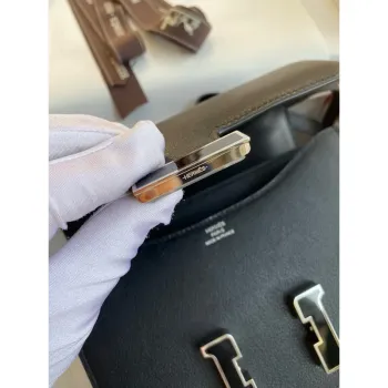 Hermes Constance Enamel 18 Ručně vyráběná taška v černé kůži z telecí kůže Swift