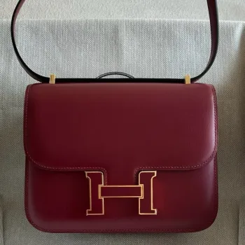 Hermes Constance Enamel 18 Ručně vyráběná taška v kůži Box Calfskin Rouge H