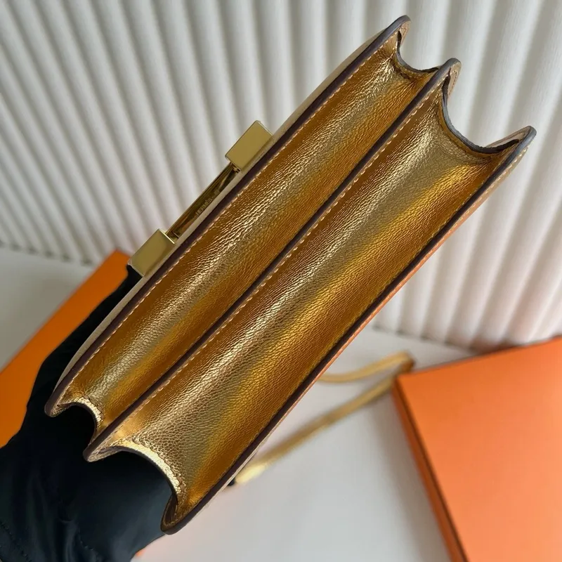 Hermes Constance 1 18 Zrcadlová taška v Dore Metalické Kůže Chevre Mysore