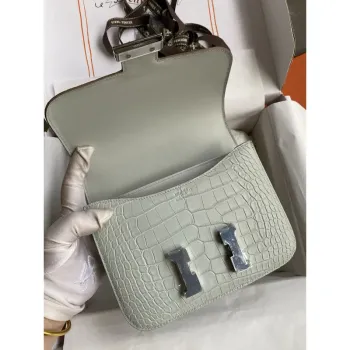 Hermes Constance 18 Ručně vyráběná taška v matné kůži aligátora Gris Neve