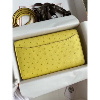 Hermes Constance To Go peněženka v limetkově zelené pštrosí kůži