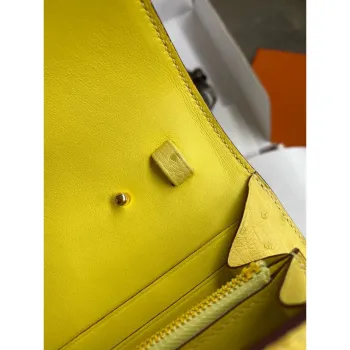 Hermes Constance To Go peněženka v limetkově zelené pštrosí kůži