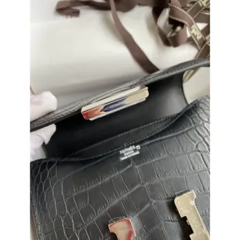 Hermes Constance 18 Ručně vyráběná taška z černé matné aligátorové kůže