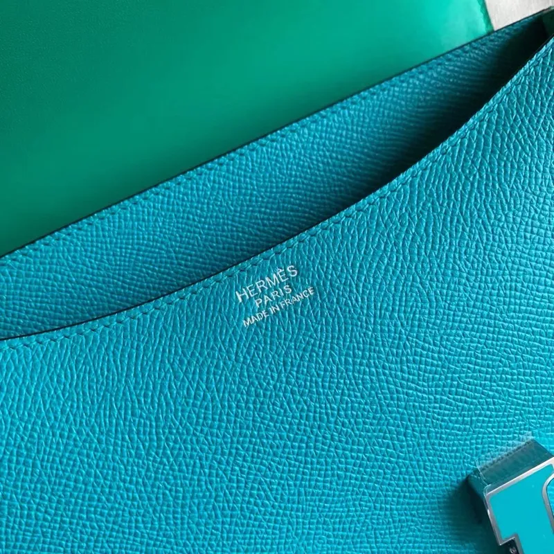 Hermes Constance Enamel 18 Ručně vyráběná taška v modré paon z telecí kůže Epsom
