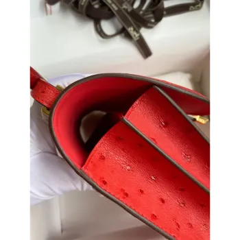 Hermes Constance 18 Ručně vyráběná taška z červené pštrosí kůže