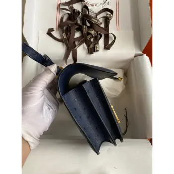 Hermes Constance 18 Ručně vyráběná taška v modré iris pštrosí kůži