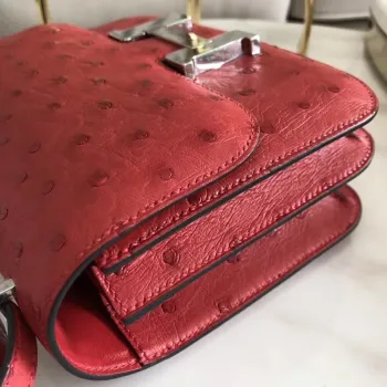 Hermes Mini Constance 18cm Červená pštrosí kůže