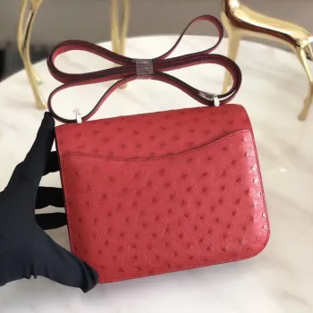 Hermes Mini Constance 18cm Červená pštrosí kůže