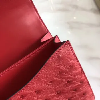 Hermes Mini Constance 18cm Červená pštrosí kůže