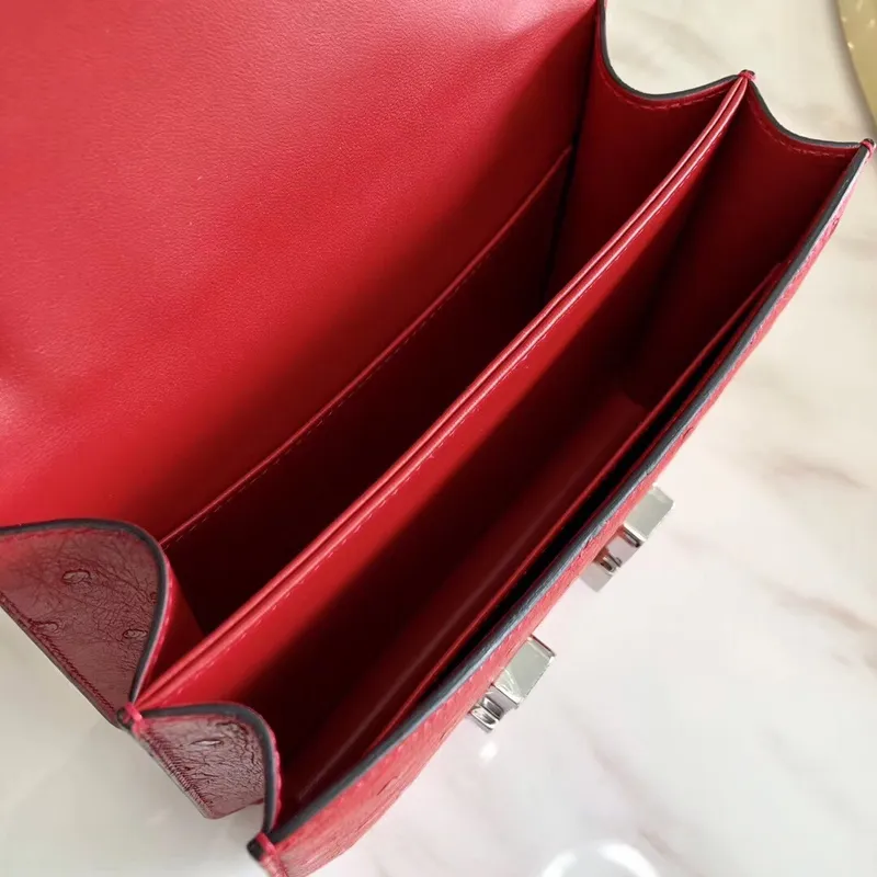 Hermes Mini Constance 18cm Červená pštrosí kůže