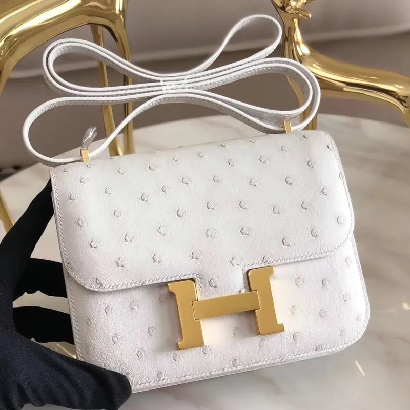 Hermes Mini Constance 18cm Bílá Pštrosí Kůže