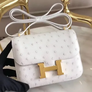 Hermes Mini Constance 18cm Bílá Pštrosí Kůže