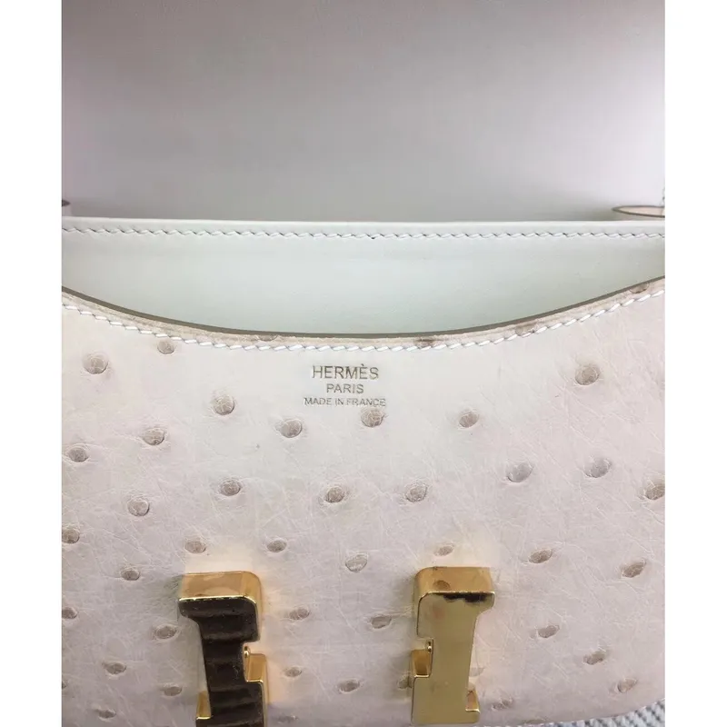 Hermes Mini Constance 18cm Bílá Pštrosí Kůže