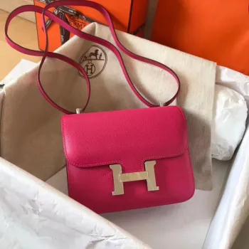 Hermes Mini Constance 18cm Růžově červená Epsom taška