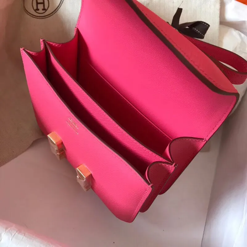 Hermes Mini Constance 18cm Růžová Rtěnka Epsom Taška