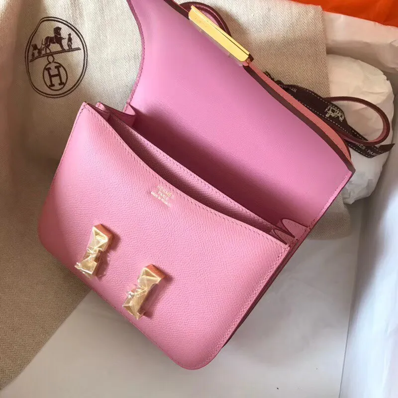 Hermes Mini Constance 18cm Růžová Epsom Taška