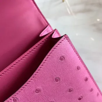 Hermes Mini Constance 18cm Růžová pštrosí kůže