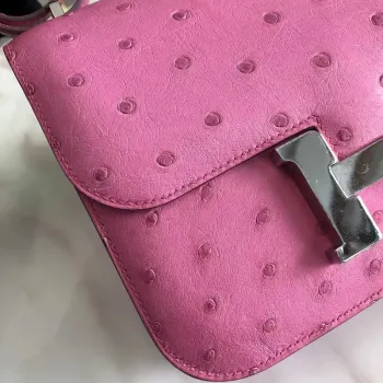 Hermes Mini Constance 18cm Růžová pštrosí kůže