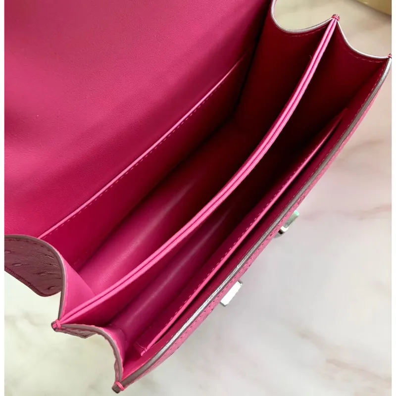 Hermes Mini Constance 18cm Růžová pštrosí kůže