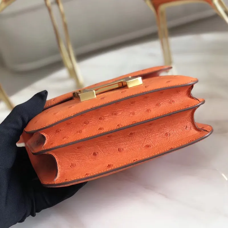 Hermes Mini Constance 18cm Oranžová Pštrosí Kůže