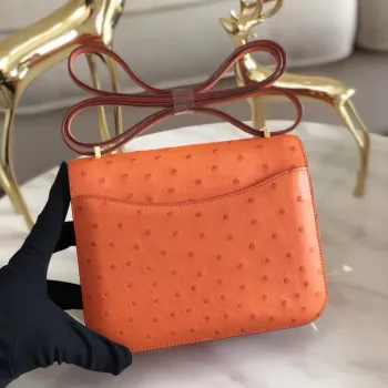 Hermes Mini Constance 18cm Oranžová Pštrosí Kůže