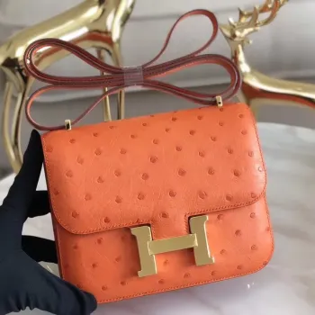 Hermes Mini Constance 18cm Oranžová Pštrosí Kůže