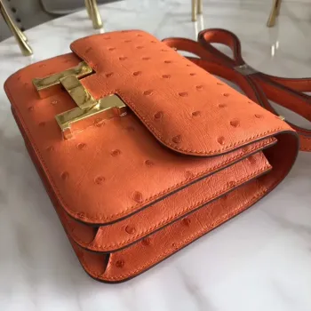 Hermes Mini Constance 18cm Oranžová Pštrosí Kůže