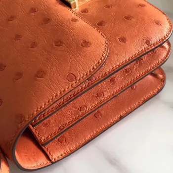 Hermes Mini Constance 18cm Oranžová Pštrosí Kůže