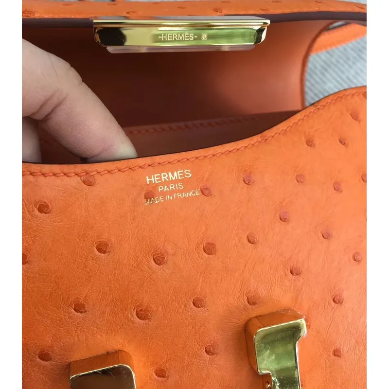 Hermes Mini Constance 18cm Oranžová Pštrosí Kůže