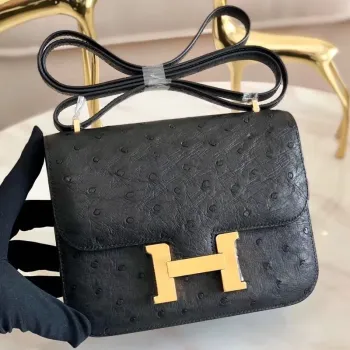 Hermes Mini Constance 18cm Černá pštrosí kůže