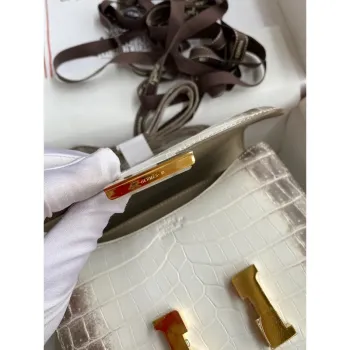 Hermes Constance 18 Ručně vyráběná taška z kůže krokodýla Niloticus Himalaya