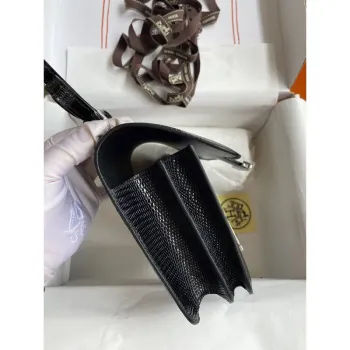 Hermes Constance 18 Ručně vyráběná taška v černé ještěří kůži