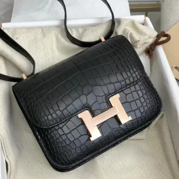Hermes Mini Constance 18cm Taška v černé aligátorové krokodýlí kůži