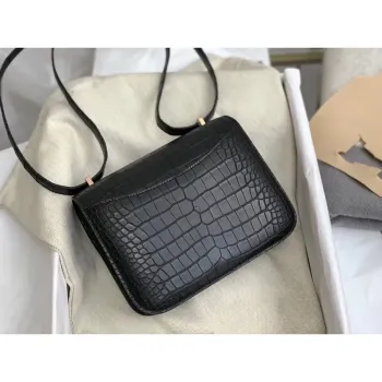 Hermes Mini Constance 18cm Taška v černé aligátorové krokodýlí kůži