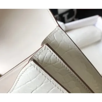 Taška Hermes Constance 18 cm v bílé embosované krokodýlí kůži