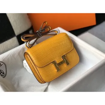 Taška Hermes Constance 18 cm v žlutém embosovaném krokodýlím vzoru