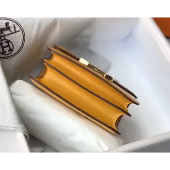Taška Hermes Constance 18 cm v žlutém embosovaném krokodýlím vzoru