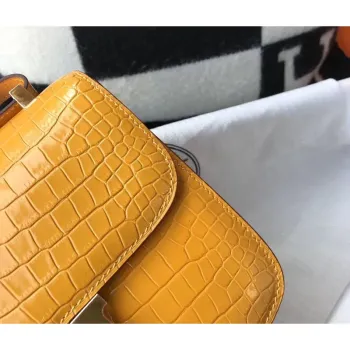 Taška Hermes Constance 18 cm v žlutém embosovaném krokodýlím vzoru